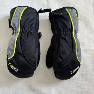 Head Black and Gray Mittens with Neon Accents